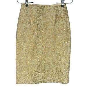 Lafayette 148 NY Shimmering Gold Brocade Pencil Skirt Lined Women's 0P